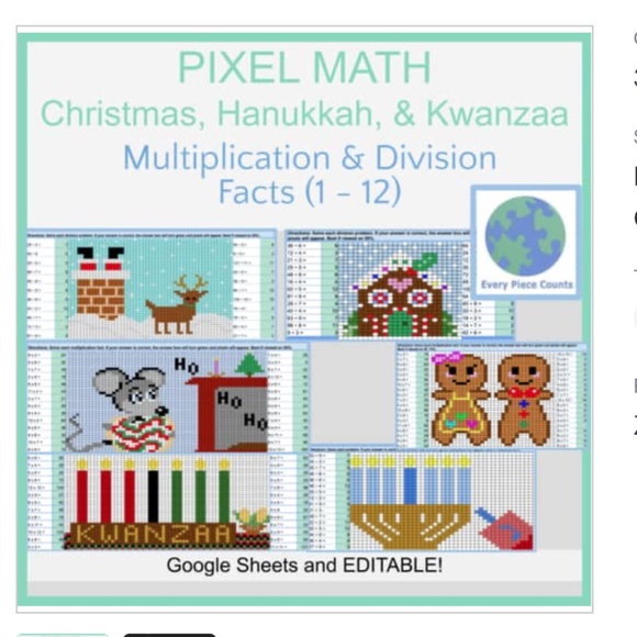 FREE KIDS MATH ACTIVITY -Digital Pixel Art Math Activity On My TPT Store - Picture 8 of 11
